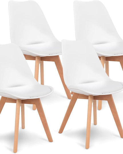 Set of 4 Mid Century Dining Chairs Wood Legs White
