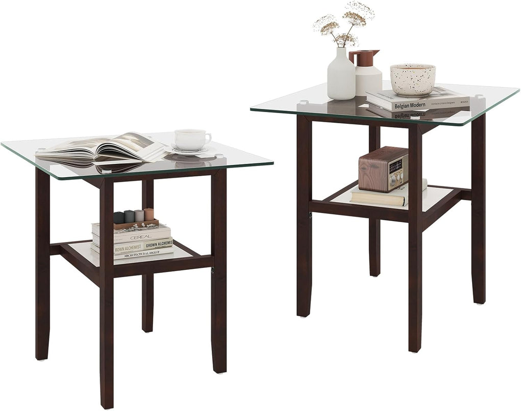 Giantex Small Coffee Table 24" Glass End Table