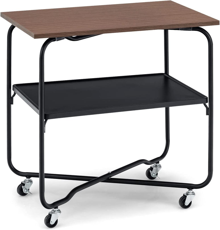 End Table on Wheels, 2-Tier Rolling Storage Cart - Giantex