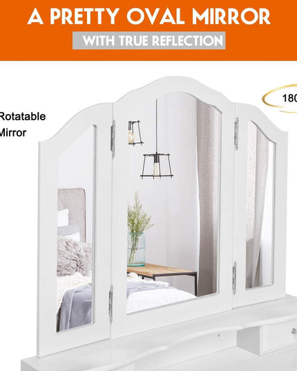 Vanity Set with Tri-Folding Mirror and 4 Drawers Makeup Dressing Table - Giantexus