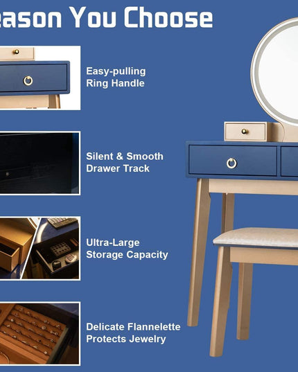 Vanity Set with Touch Screen Dimming Mirror, 3 Color Lighting Modes - Giantexus