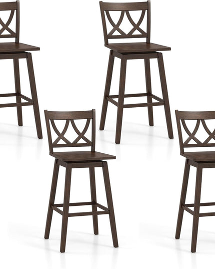 Giantex 29" Bar Stools Set of 2/4, Swivel Wooden Bar Chairs with Rubber Wood Frame, for Kitchen Island, Restaurant & Pub, Dark Grey
