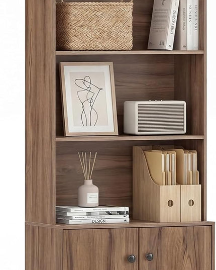 Giantex 68.5" Tall Bookcases with 2 Doors | Floor Standing 5 Tier Bookshelf Display Shelves