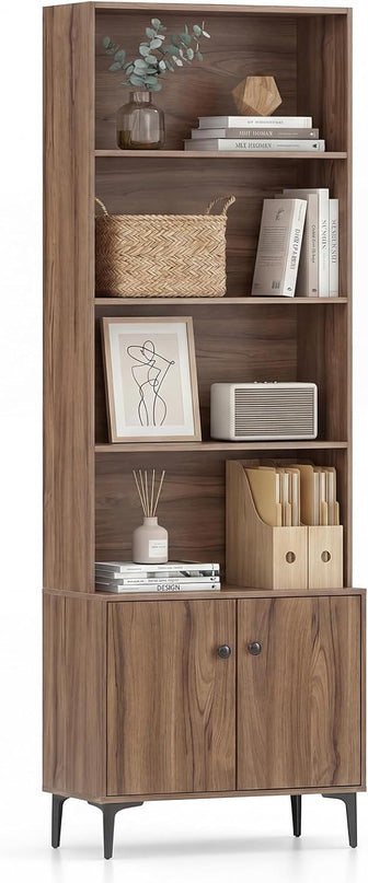 Giantex 68.5" Tall Bookcases with 2 Doors | Floor Standing 5 Tier Bookshelf Display Shelves