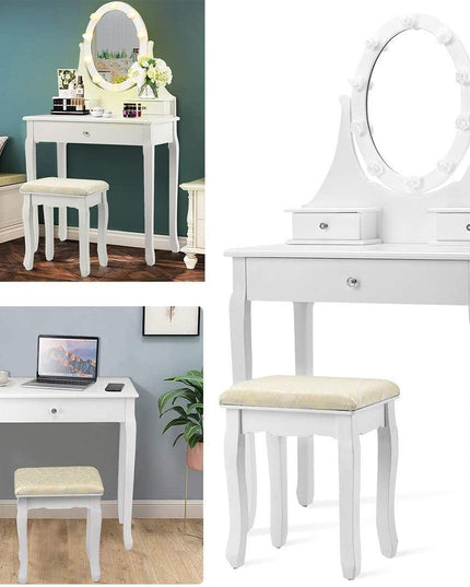 Vanity Set with Lighted Mirror, Makeup Table with 10 Rose Light - Giantexus