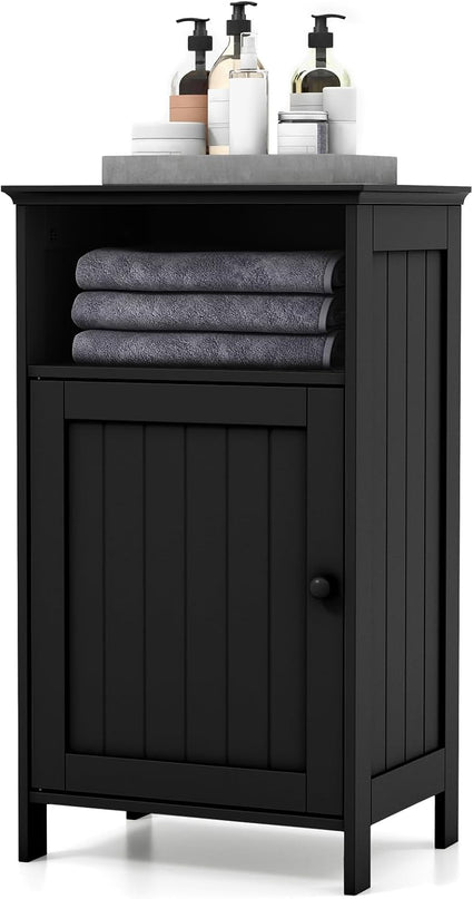 Giantex Bathroom Floor Storage Cabinet - Side Cabinet with Open Compartment, 3-Position Adjustable Shelf