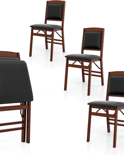 Giantex Folding Dining Chairs Set of 2, Foldable Wood Kitchen Chairs with Padded Seat