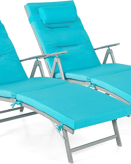 Giantex Folding Chaise Lounge Chair - Outdoor Reclining Chair with Removable Seat Cushion, Headrest Pillow