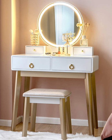 Vanity Set with Touch Screen Dimming Mirror, 3 Color Lighting Modes - Giantexus