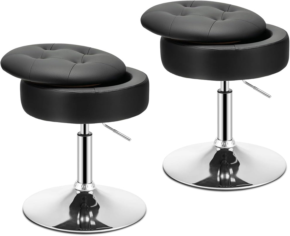 Giantex Adjustable Swivel Vanity Stool - 360° Swivel 20’’-26’’ Height Adjustable Tufted Round Storage Ottoman