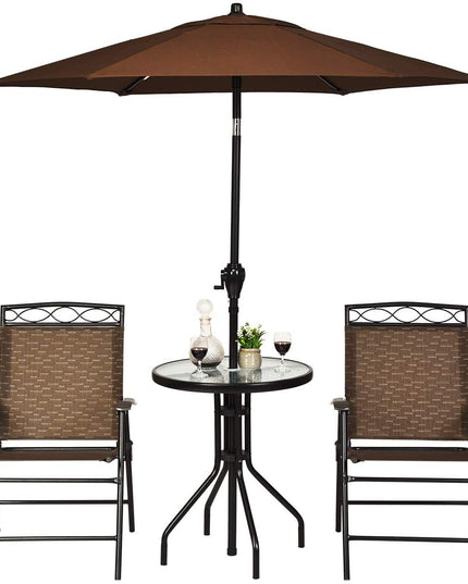 Giantex Patio Dining Set Round Glass Table with 2 Patio Folding Chairs(Brown)