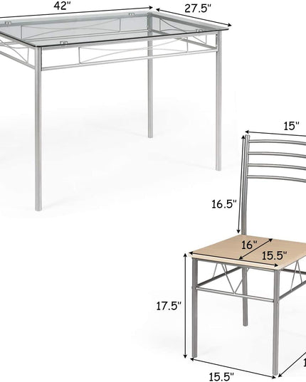 Giantex 5 Piece Dining Table Set, Kitchen Dining Set with Tempered Glass Table Top and 4 Chairs