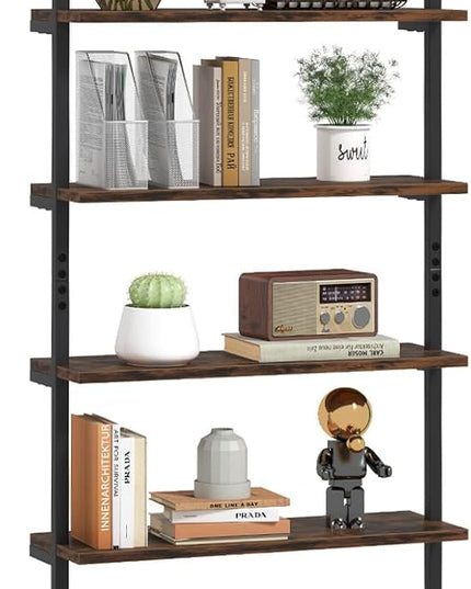Giantex 6-Tier Ladder Shelf, 72" Wall Mounted Bookshelf with Metal Frame, Industrial Open Storage Shelves