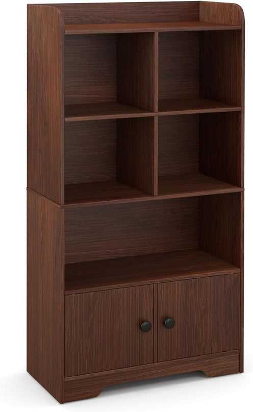 Giantex 4-Tier Bookcase with Doors, 47.5'' Tall Freestanding White Bookshelf with 3 Shelf