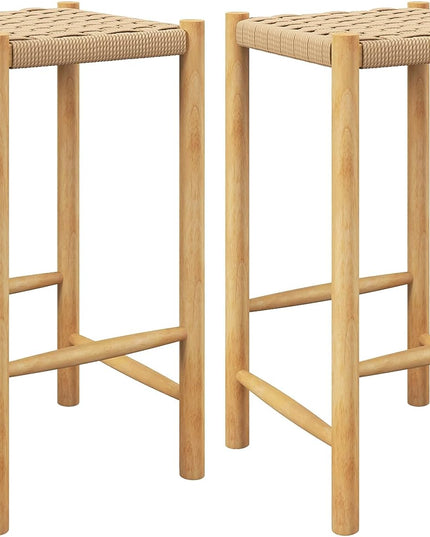 Giantex Wood Stools Set of 2, 18" Tall Boho Backless Stool Chairs with Rubber Wood Legs
