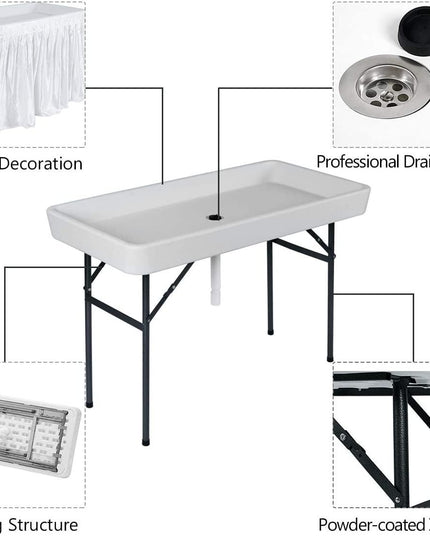 Giantex 4 Foot Ice Cooler Table w/ Matching Skirt and Drain Plug, Foldable Buffet Cold Food Keeper for Party - Giantexus