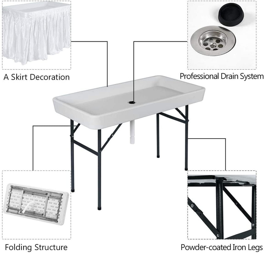 Giantex 4 Foot Ice Cooler Table w/ Matching Skirt and Drain Plug, Foldable Buffet Cold Food Keeper for Party - Giantexus
