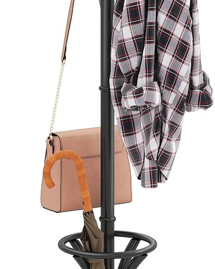 Giantex Solid Wood Coat Rack, Freestanding Hall Tree w/12 Hooks, Umbrella Holder, Entryway Hanger Stand for Coat