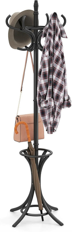 Giantex Solid Wood Coat Rack, Freestanding Hall Tree w/12 Hooks, Umbrella Holder, Entryway Hanger Stand for Coat