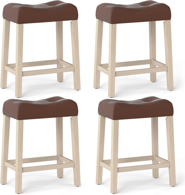 Giantex 24" Bar Stools Set of 4, Upholstered Counter Height Saddle Bar Stools