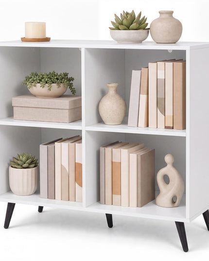 GIANTEX 4-Cube Bookshelf | 2-Tier Bookcase with Metal Legs