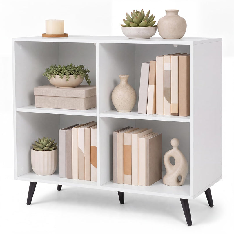 GIANTEX 4-Cube Bookshelf | 2-Tier Bookcase with Metal Legs