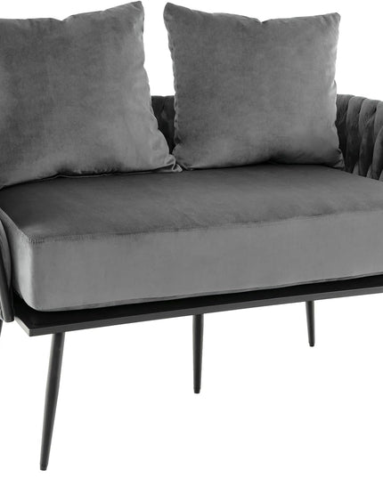 Giantex Loveseat Sofa, Upholstered 2 Seat Sofa Couch with Dutch Velvet, Woven Back and Arms, 2 Pillows