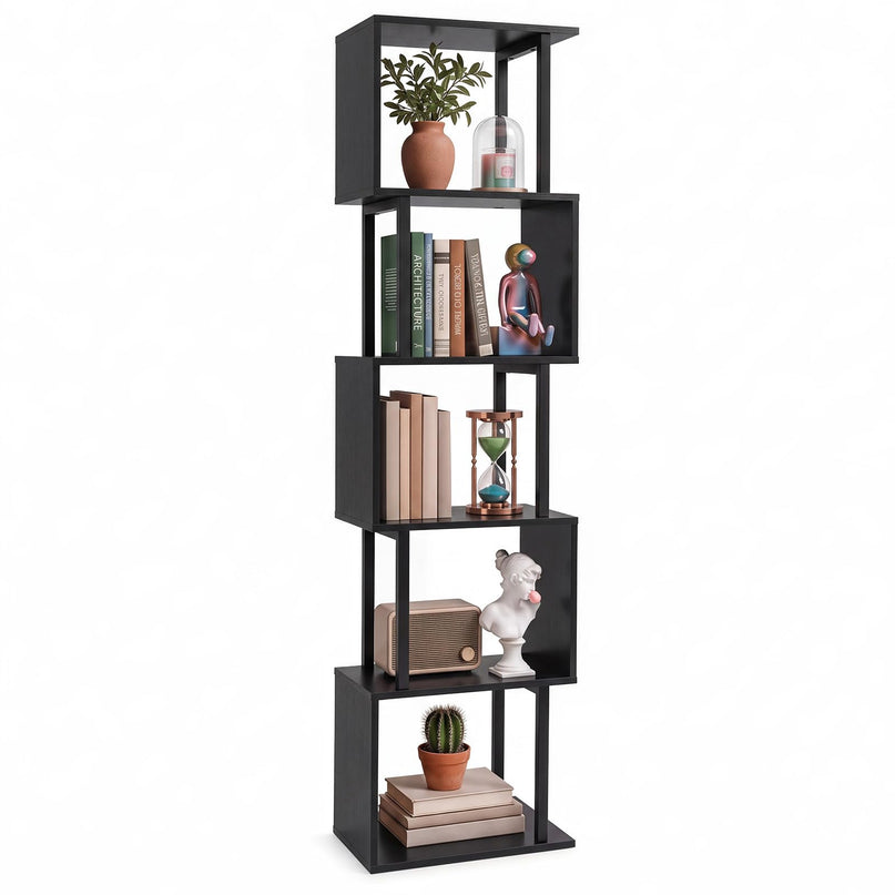 GIANTEX 5-Tier S-Shaped Wood Bookcase w/Metal Frame (1/2)