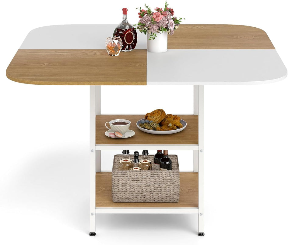 Table à manger carrée Giantex de 120,6 cm pour 4 personnes avec étagère de rangement à 2 niveaux