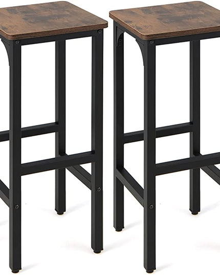 Giantex 28" Counter Height Bar Stools Set of 2, Metal Frame Bar Chairs with Adjustable Foot Pads, Brown