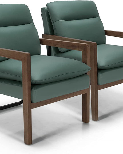 Giantex Accent Chair, Comfy Soft Leathaire Bedroom Chair with Solid Rubber Wood Legs