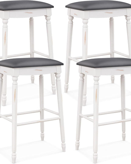 Giantex Bar Stools, 29"/24" Bar Height Saddle Stools w/Padded Seat, Rubber Wood Legs, Footrests & Antiqued Surface