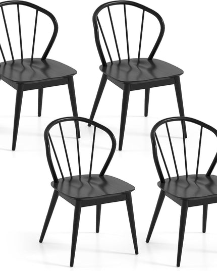 Giantex Lot de 2/4 chaises de salle à manger en bois, chaises de cuisine Windsor avec dossier haut à barreaux et pieds en bois d'hévéa