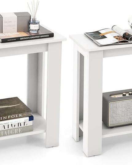 Giantex 2-Tier End Table White, Modern Side Table with Storage Shelf