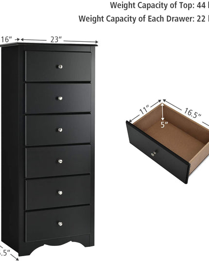 6 Drawer Chest Wooden Dresser Clothes Organizer Bedroom - Giantexus