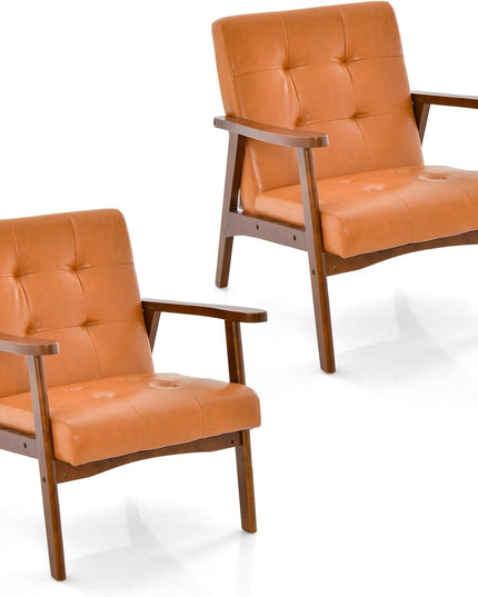 Giantex Mid Century Modern Accent Chair, Upholstered Tufted Armchair with Solid Rubber Wood Frame