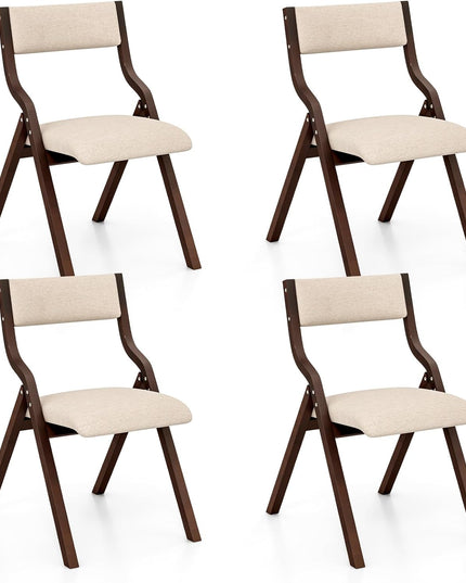 Folding Dining Chair Set of 2, No Assembly Folding Chairs w/Linen Padded Seats - Giantex