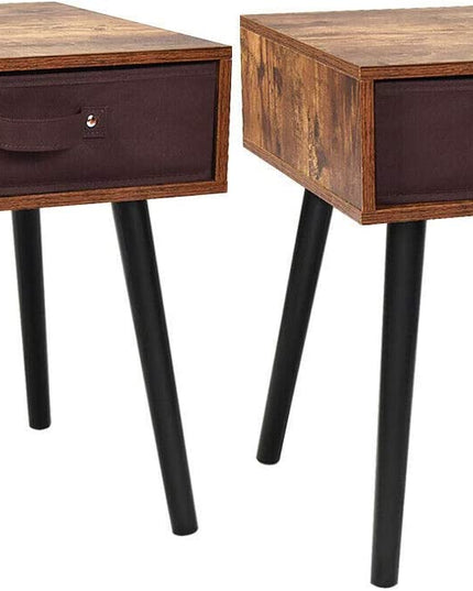 End Table Accent Bedside Table W/ 1 Removable Fabric Drawer and Solid Wooden Legs