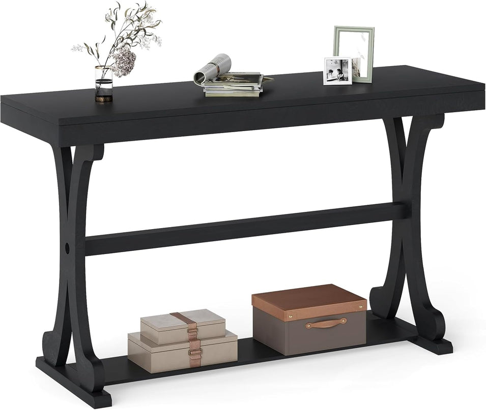 Giantex 52" Narrow Console Table Vintage Accent Entryway Table with Open Storage Shelf