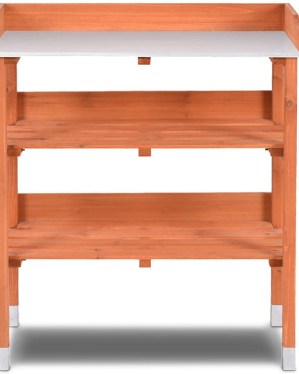 Giantex Outdoor Garden Wooden Potting Bench Work Station Table Tool Storage Shelf W/Hook (Orange)