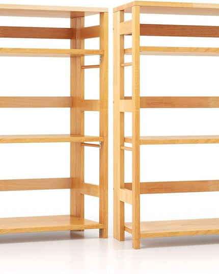 Giantex 4-Tier Bookshelf, 34.5" Floor Storage Shelf w/Rubber Wood Frame, Anti-Toppling Kits, Side Fences