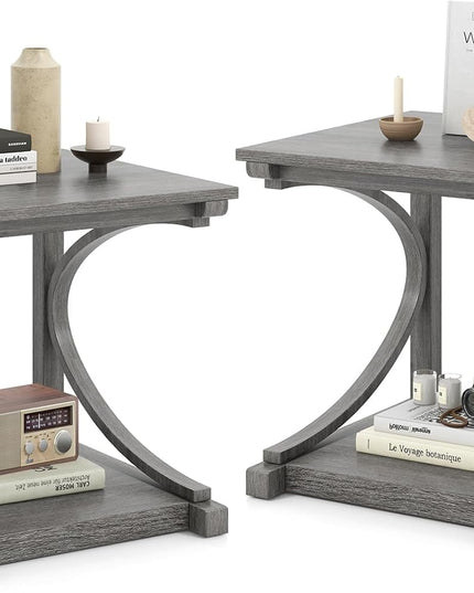 Giantex C-Shaped End Table, 24" Square Couch Table with Bottom Storage Shelf & Solid Rubber Wood Frame