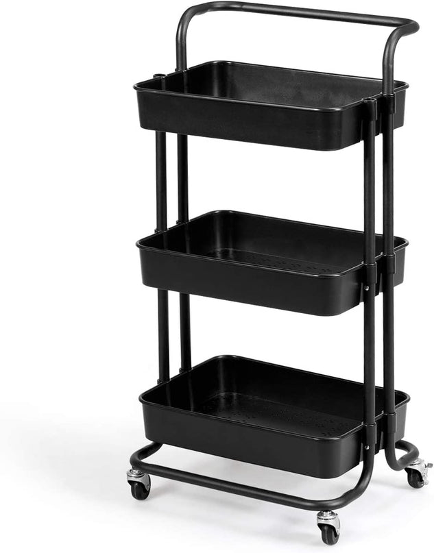 Giantex 3-Tier Utility Cart, ABS Mesh Baskets, Storage Trolley with Brakes for Home and Office 16.5"x14"x34"