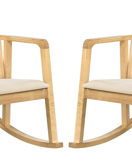 Giantex Solid Rubber Wooden Rocking Chair with Fabric Upholstered Seat (1/2)