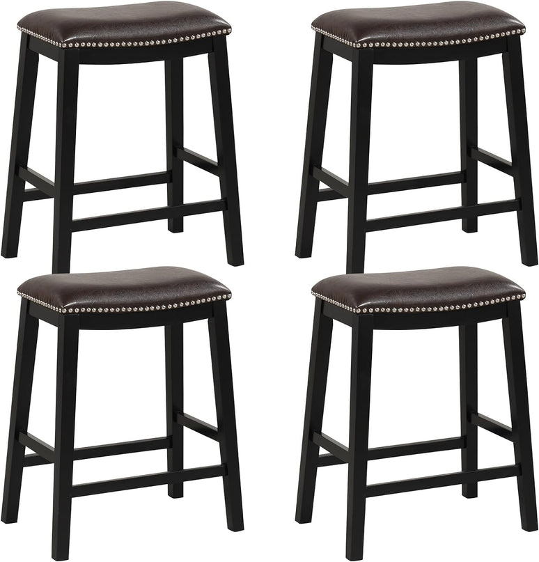 Giantex 26" Counter Height Bar Stools Set of 2, Faux PVC Leather Farmhouse Barstools w/Padded Seat