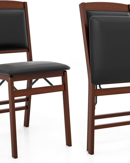 Giantex Folding Dining Chairs Set of 2, Foldable Wood Kitchen Chairs with Padded Seat
