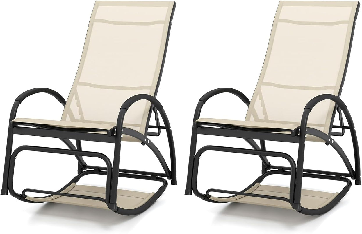 Giantex 2-in-1 Outdoor Rocking Chair, Convertible Lounge Chair with 4-Position Adjustable Backrest