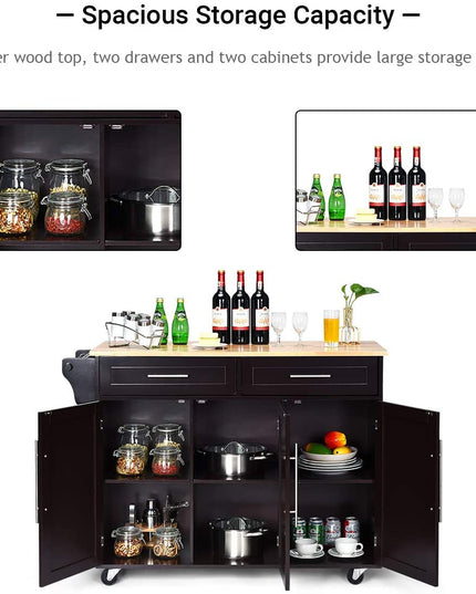 Giantex Kitchen Island Cart , 2 Drawers, 3 Door Cabinet