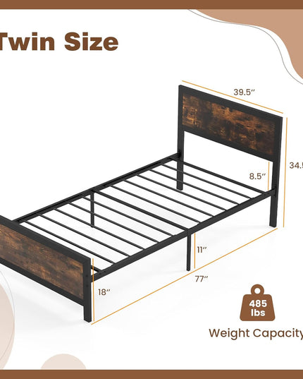 Giantex Metal Platform Bed Frame with Wood Headboard and Footboard