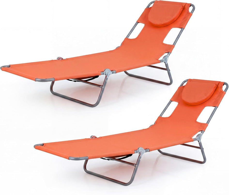 Giantex Folding Tanning Chair with Face Hole& 5-Position Adjustable Backrest (1/2)